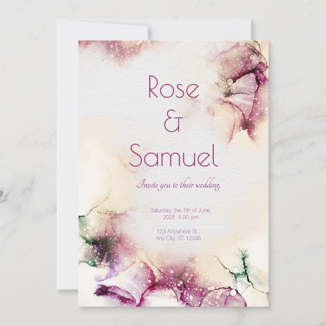 Aubergine Alcohol Ink Chic Wedding Invitation Inbjudningar (Framsida)