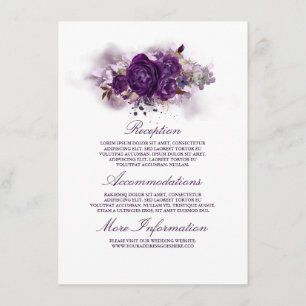 Aubergine lila blommig bröllopsinformation gäst tilläggskort