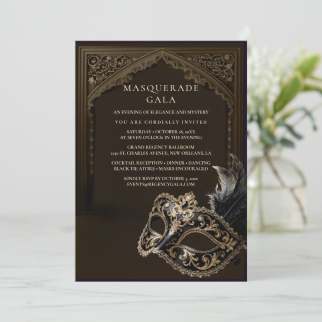 Aubergine Masquerade Elegant Guld Corporate Gala Inbjudningar (Stående Fram)