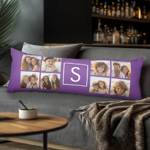 Aubergine och Vit Fotokollage Anpassad Monogram Kroppskudde
