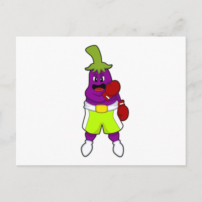 Aubergine på Boxning med Boxnings-handskor Vykort (Framsida)