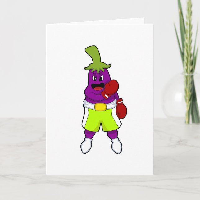 Aubergine på boxning med boxningshandskar kort (Framsida)