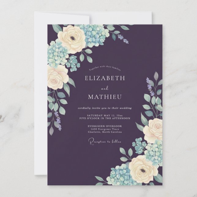 Aubergine Riklig Vinterbröllop Inbjudningar (Framsida)