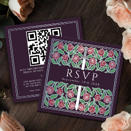 Aubergine Silver Blommig Royal Bröllop RSVP QR-kod Tilläggskort