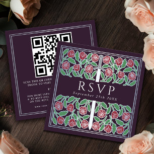 Aubergine Silver Blommig Royal Bröllop RSVP QR-kod Tilläggskort