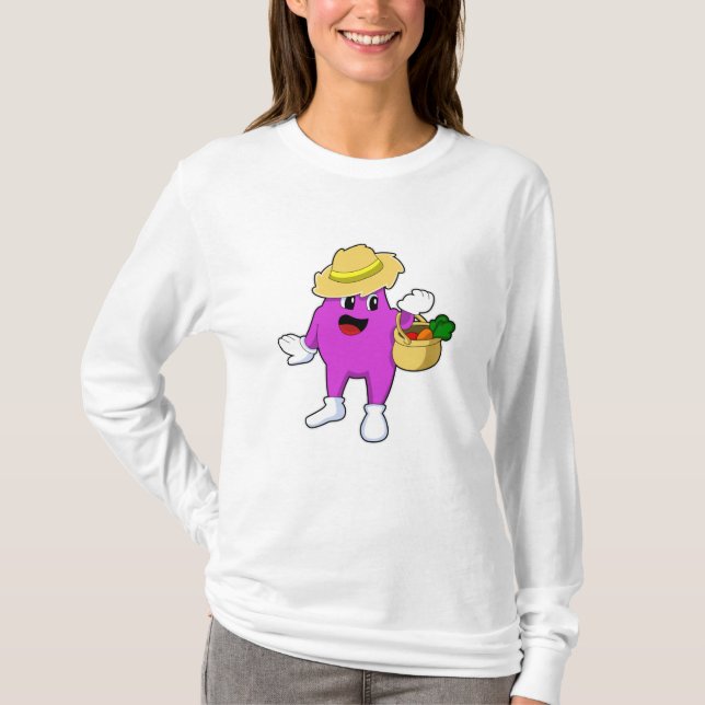 Aubergine som bonde med morot t shirt (Framsida)