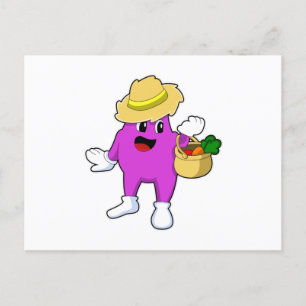 Aubergine som bonde med morot vykort