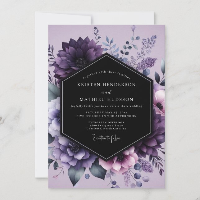 Aubergine Twilight Bloom Wedding Inbjudningar (Framsida)