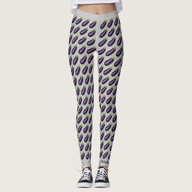 AubergineEmoji damasker Leggings (Framsida)