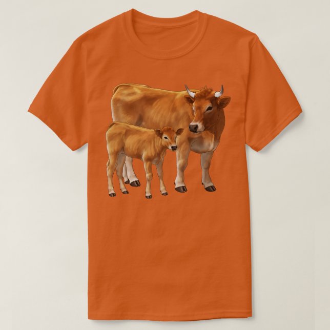 Aubrac Cow and Cute Calf T Shirt (Design framsida)