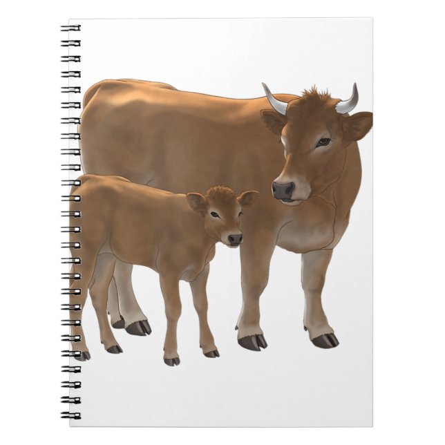 Aubrac eller Jersey Brown Cow & Cute Calf Cattle R Anteckningsbok (Framsidan)