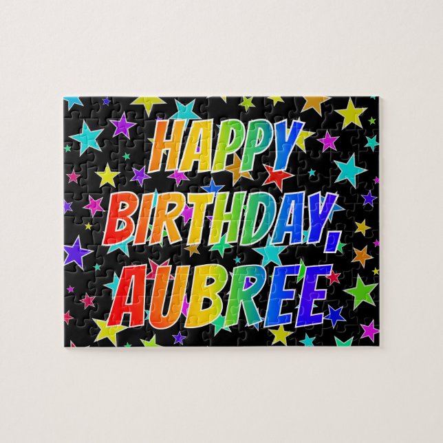 "AUBREE" Förnamn, Rolig "GRATTIS PÅ FÖDELSEDAGEN" Pussel (Horisontell)