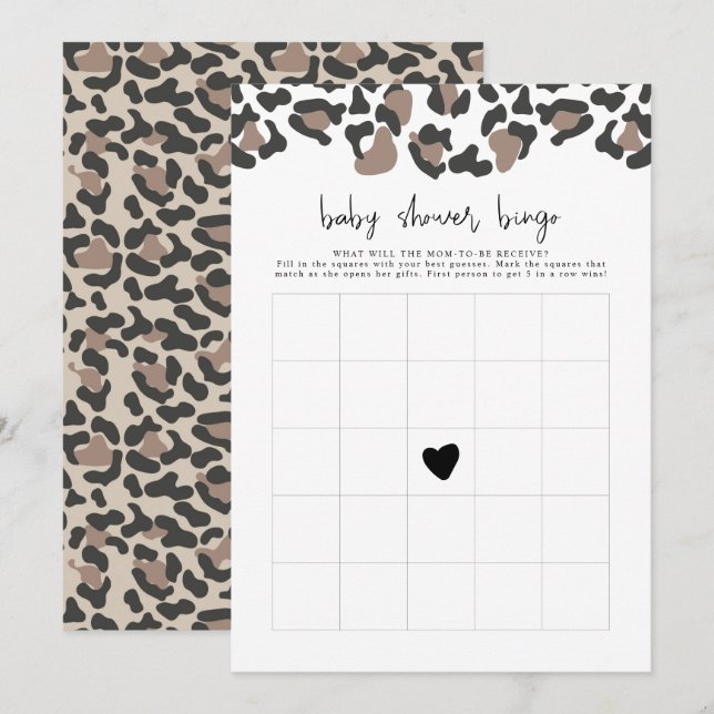 AUBREE Leopard Skriv ut Safari Baby Shower Bingo G Inbjudningar (Fram/baksida)