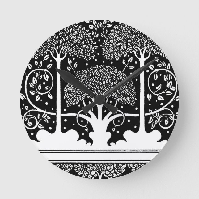 Aubrey Beardsley Art Nouveau Träd Mönstertryck Rund Klocka (Framsida)