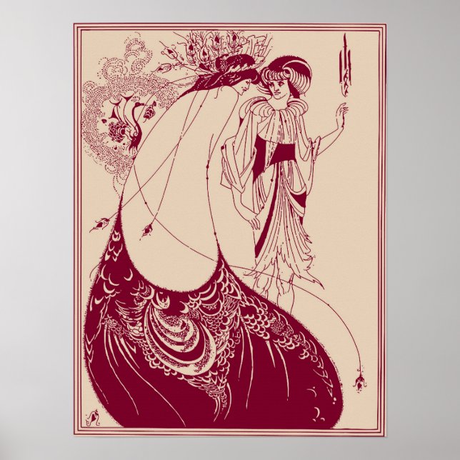 Aubrey Beardsley Peacock Skirt Maroon Poster (Framsidan)