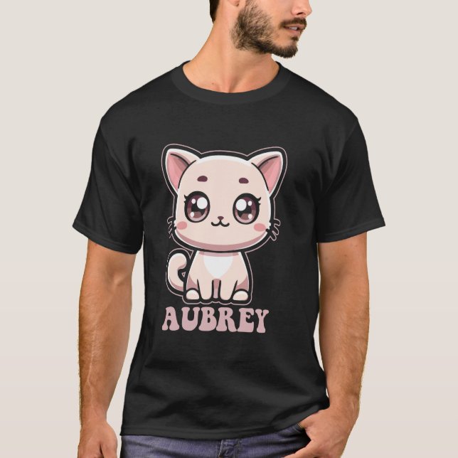 Aubrey Cute Kattunge Design for Girls Namn Aubrey T Shirt (Framsida)