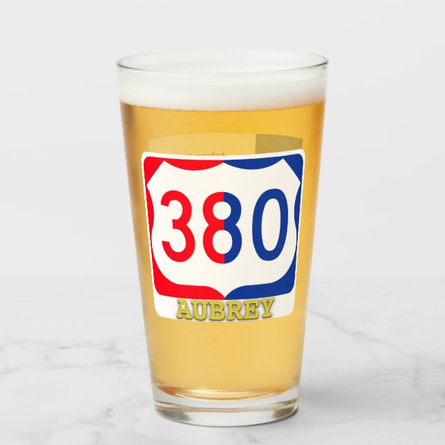 Aubrey, Texas, & US 380, Pint Glass Glaskopp (Framsida fylld)