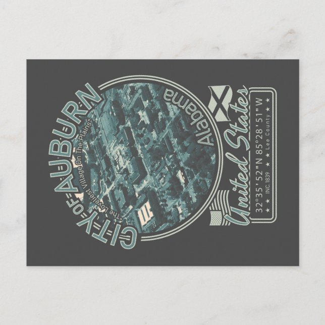 AUBURN ALABAMA - ALABAMA CITYSCAPE BIRDS ÖGA VIEW VYKORT (Framsida)