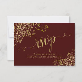 Auburn Brown & Guld Snöre Calligraphy Bröllop OSA Kort