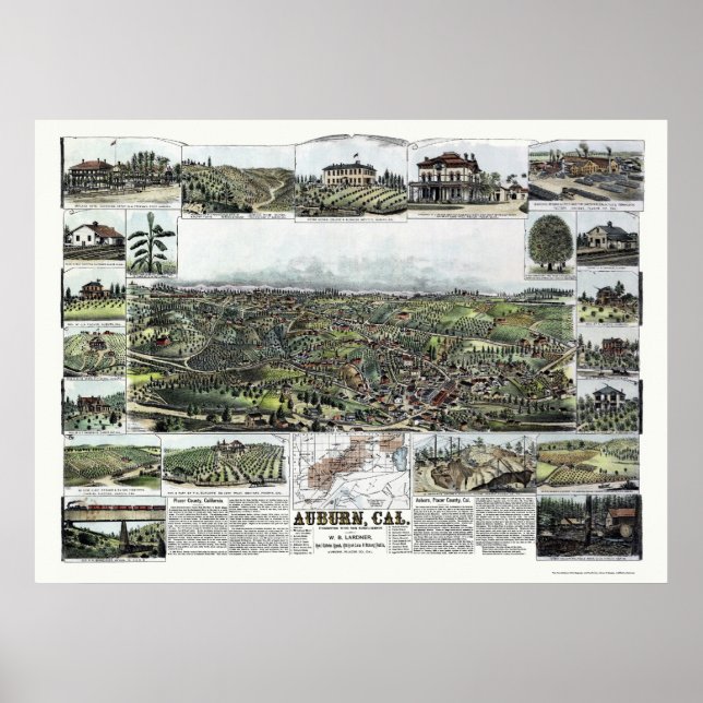 Auburn, CA Panoramic Karta - 1887 Poster (Framsidan)