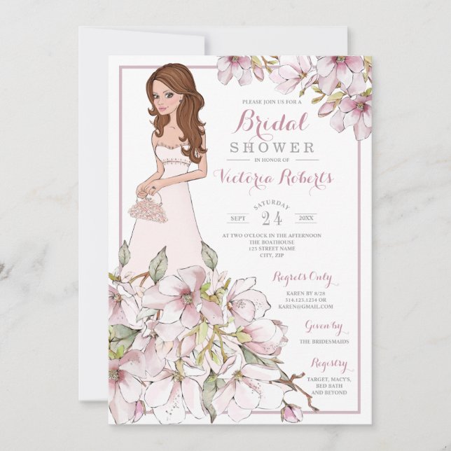 Auburn Hair Bride Blommigt Möhippa Inbjudningar (Framsida)