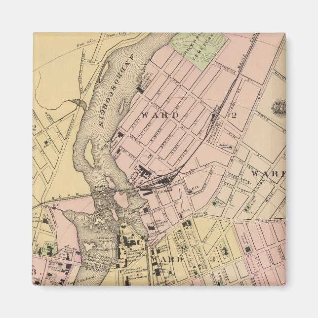 Auburn, Lewiston Karta Magnet (Framsidan)