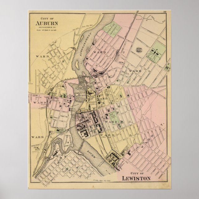 Auburn, Lewiston Karta Poster (Framsidan)