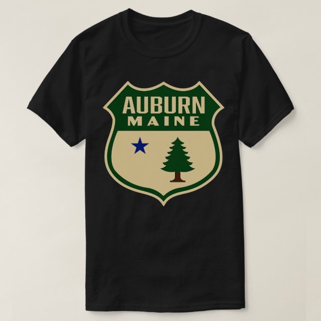 Auburn Maine Retro Gräs Träd Shield Grönt T Shirt (Design framsida)