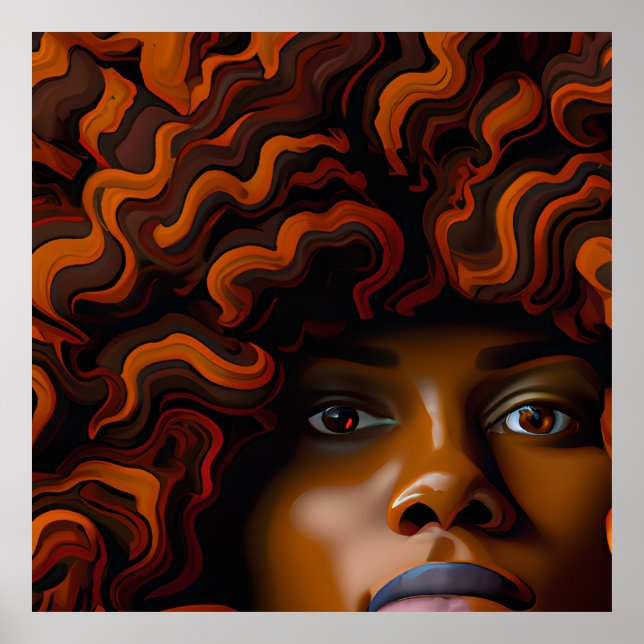 Auburn Queen Orange Brown Hair Black Melanin Afro Poster (Framsidan)