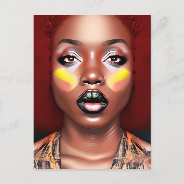 Auburn Queen Orange Brown Hair Black Melanin Afro Vykort (Framsida)