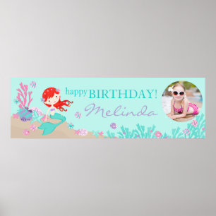 Auburn Sjöjungfru Birthday Banner Poster