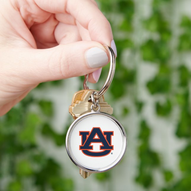 Auburn Universiteten | Auburn UA Logotyp Rund Silverfärgad Nyckelring (Hand)