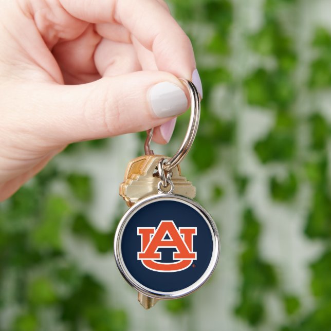 Auburn Universiteten | Auburn UA Logotyp Rund Silverfärgad Nyckelring (Hand)