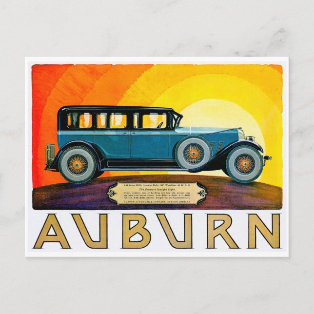 Auburn ~ Vintage Motor Car Annons Vykort (Framsida)