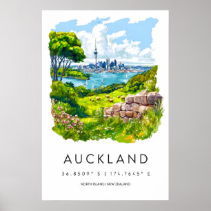 Auckland akvarellaffisch Auckland resetryck Poster