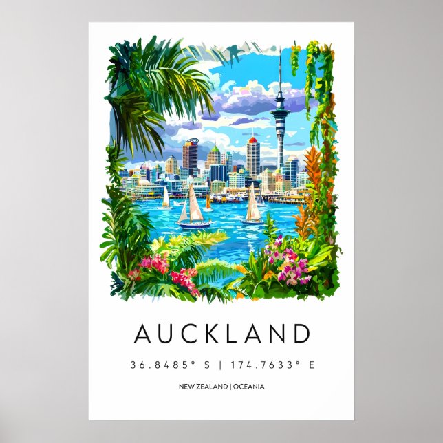 Auckland akvarellaffisch Ski Nationalpark Poster (Framsidan)