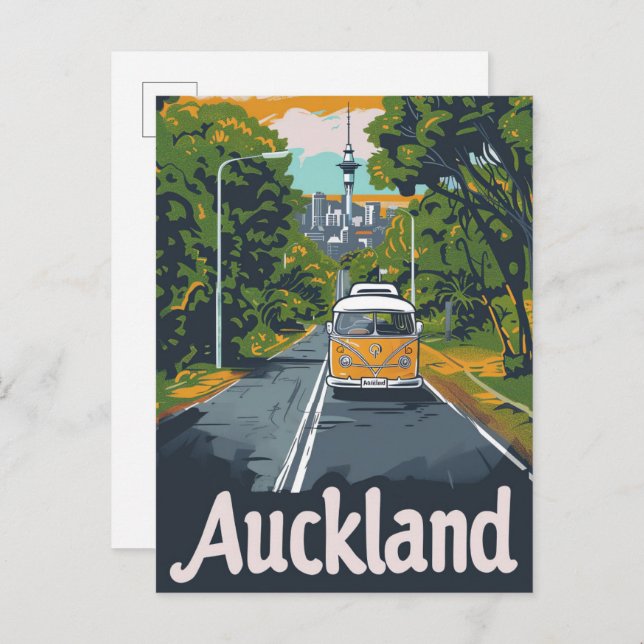 Auckland Aussie Vintage Retro Travel Illustration Vykort (Fram/baksida)