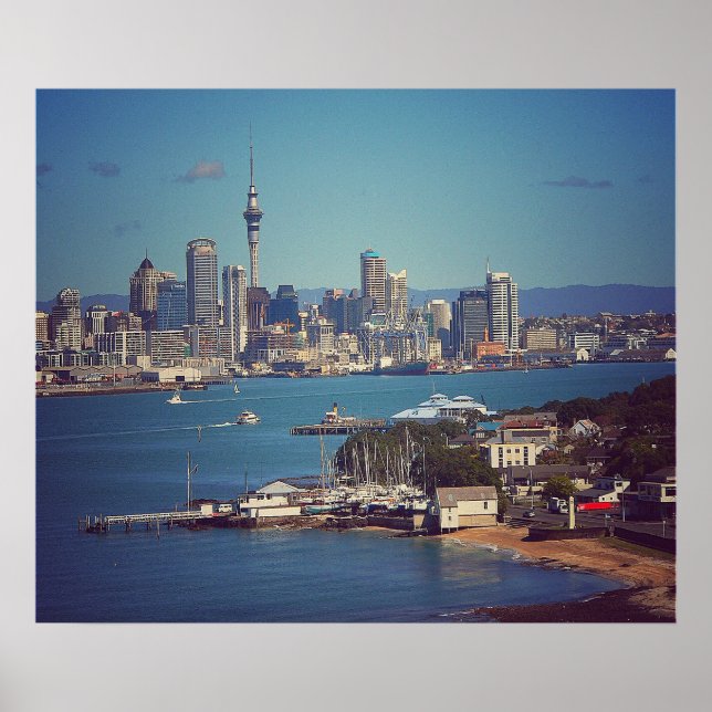 Auckland City CBD över Waitemata Harbour Poster (Framsidan)