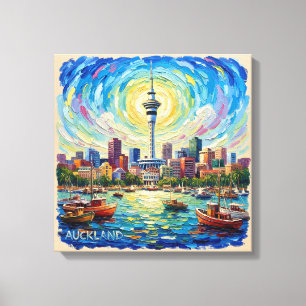 Auckland hamnarskylinjen strålar Canvas Art