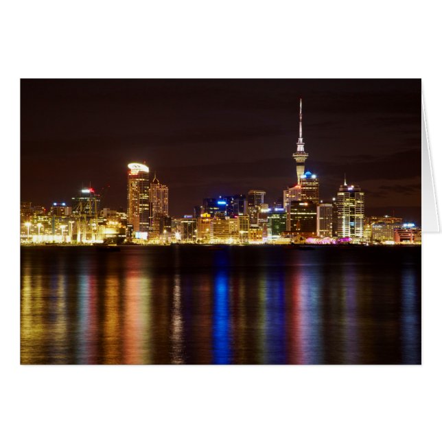 Auckland nattlig stadsbild hälsningskort (Framsidan Horizontal)