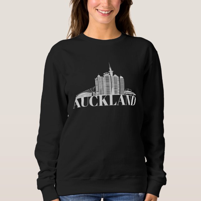Auckland New Zealand City Skyline Silhouette Outli T Shirt (Framsida)