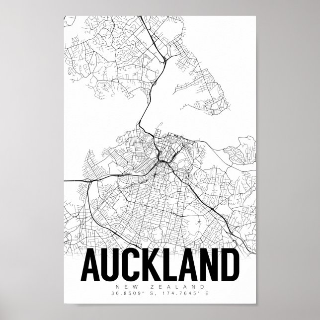 Auckland New Zealand Minimalist Karta Art Poster (Framsidan)