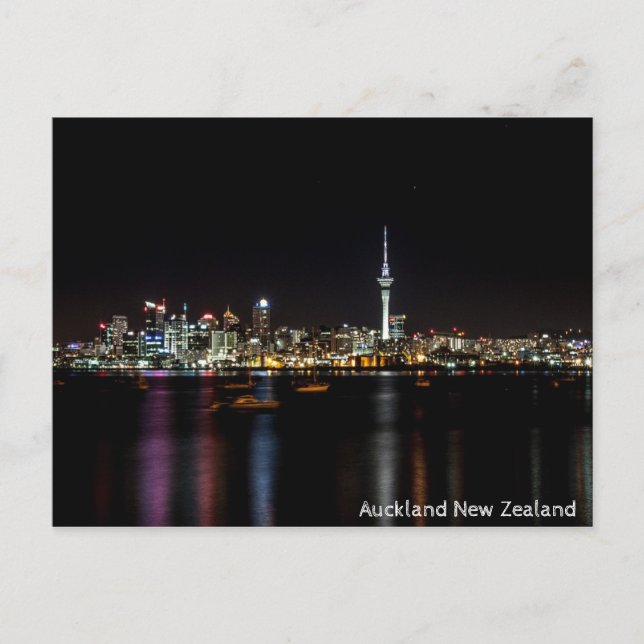 Auckland New Zealand Night Skyline Vykort (Framsida)
