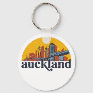 Auckland New Zealand Retro City Skyline Cityscape Nyckelring