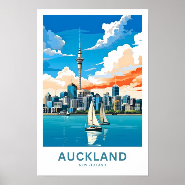 Auckland New Zealand Travel Print Poster (Framsidan)
