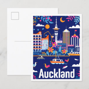 Auckland New Zealand Vintage resor Illustration Vykort