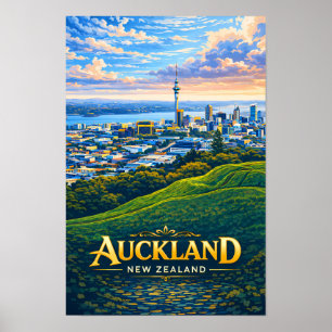 Auckland Nya Zeeland Illustration för Resa Poster