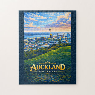 Auckland Nya Zeeland Illustration för Resa Pussel