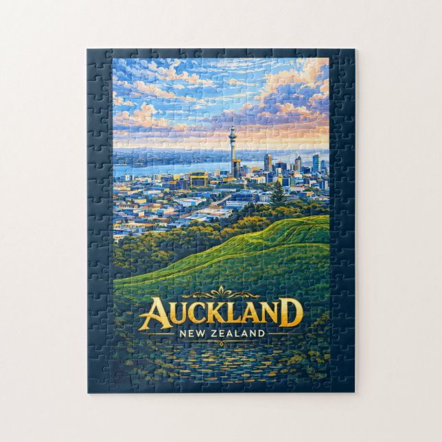 Auckland Nya Zeeland Illustration för Resa Pussel (Vertikal)