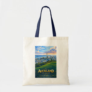 Auckland Nya Zeeland Illustration för Resa Tygkasse